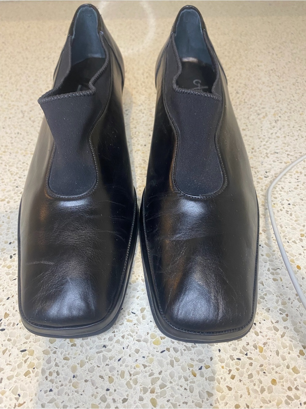 Amalfi Black Leather Square-Toe Slip-On Heels